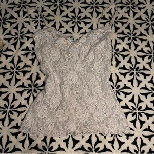 White and light blue laced top